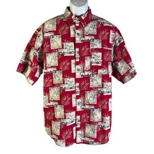 Puritan Men's Short Sleeve Button Down Pickup Truck Floral Shirt Red White XL